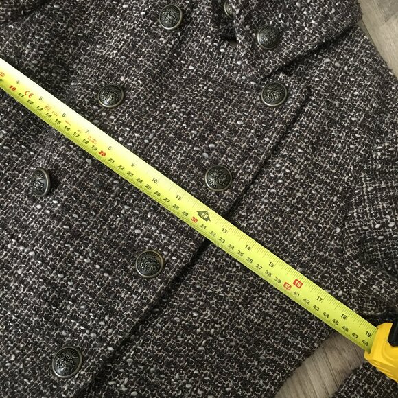 7 For All Mankind Long Tweed Wool Blend Double Breasted High Collar Coat - Picture 12 of 16